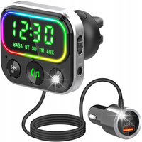 Transmiter FM zestaw głośnomówiący Bluetooth mSD+ładowarka USB+USB-C QC3 PD