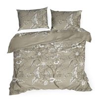 Pościel bawełniana Classic Deluxe SARA 200x220 beżowa biała w kwiaty