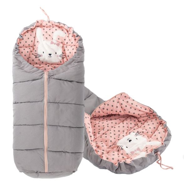 Śpiworek do wózka 4w1 RABBIT SOLID GREY-PINK zdjęcie 1
