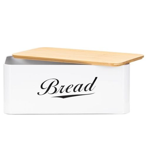 Chlebak metalowy, zamykany z bambusową deską, pojemnik na pieczywo, biały na Arena.pl