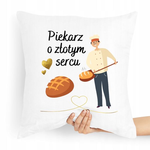 Poduszka Prezent Dla Piekarza O Złotym Sercu Z Nadrukiem Ze Zdjęciem Z Nadr zdjęcie 1