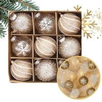 komplet 9 sztuk bombek bożonarodzeniowych w opakowaniu średnica 7cm złote