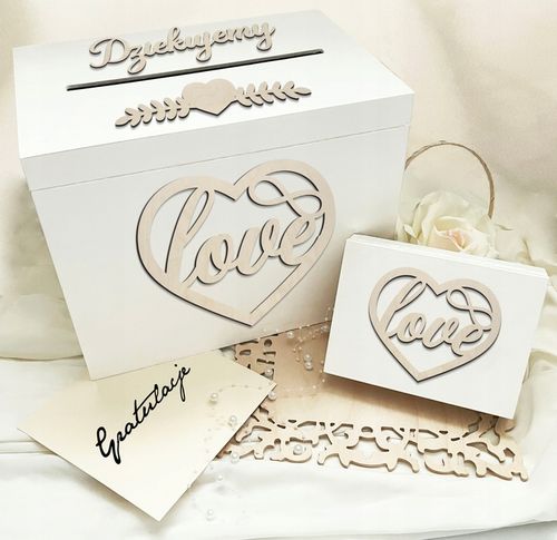 Białe pudełko skrzynka na ślub i wesele komplet zestaw obrączki i koperty na Arena.pl