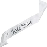 Król Balu - biała szarfa ze srebrnym nadrukiem