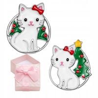 KOLCZYKI SREBRNE DLA DZIEWCZYNKI KOTKI ŚWIĄTECZNE ASYMETRYCZNE NA PREZENT