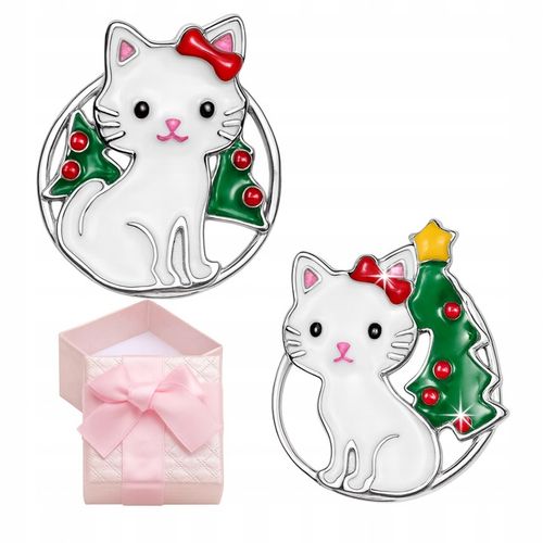 KOLCZYKI SREBRNE DLA DZIEWCZYNKI KOTKI ŚWIĄTECZNE ASYMETRYCZNE NA PREZENT na Arena.pl