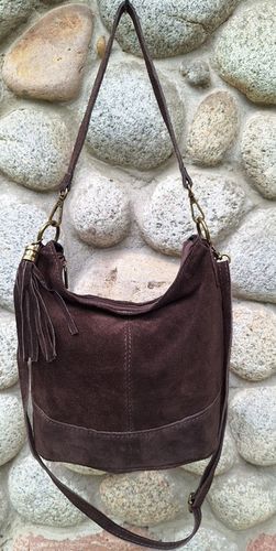 Vera Pelle Torebka Listonoszka SKÓRA NATURALNA ZAMSZ Worek CZEKOLADA na Arena.pl