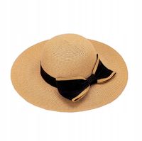 Kapelusz damski słomkowy plażowy ozdobna duża kokarda pleciony wakacyjny