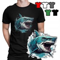 KOSZULKA T-SHIRT MĘSKI WZORY WYBÓR - ZE ZWIERZĘTAMI REKIN SHARK - XXL