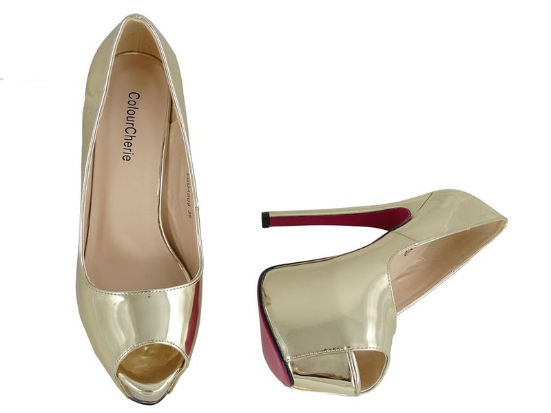 Złote lustrzane szpilki na platformie odkryty palec 37 zdjęcie 4