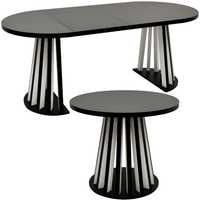 Stół okrągły 120 cm rozkładany do 220 cm noga lamele czarny biały LOFTOWY