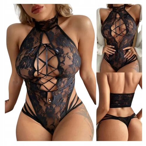 ZMYSŁOWE KORONKOWE BODY Z WIAZANIEM SEksowne bielizna EROTYCZNA DEKOLT na Arena.pl