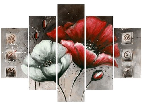 105CM 150CM ZEGAR 5 ELEM MALOWANE MAKI CZERWIENI BRĄZIE DRUK OBRAZ na Arena.pl