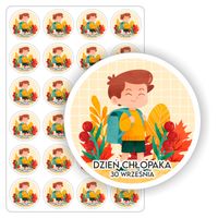 NAKLEJKI etykiety etykietki nalepki DZIEŃ CHŁOPAKA upominek 24szt. 5cm