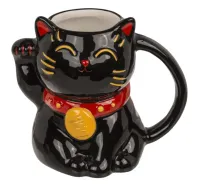 Czarny Kubek Lucky Cat - Kot Szczęścia 500 ml - Motyw Japońskiego Kota