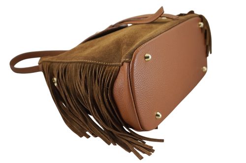 Skórzana torebka boho z frędzlami - Brązowa jasna na Arena.pl