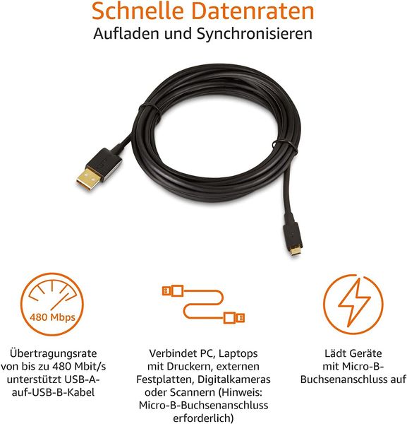 Kabel AmazonBasic USB - microUSB typ B 3 m czarny zdjęcie 3