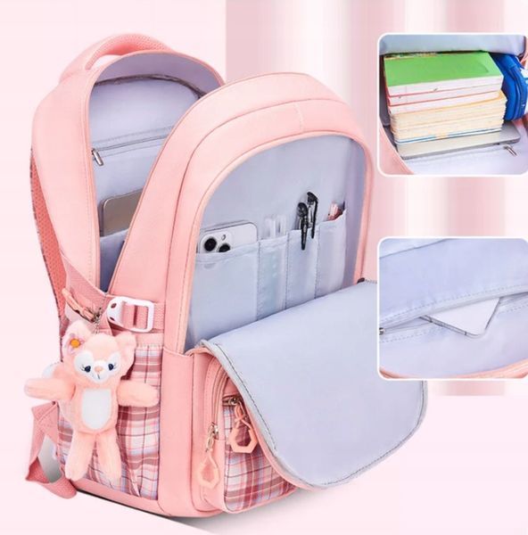 PLECAK SZKOLNY TORNISTER MŁODZIEŻ W KRATĘ POJEMNY DUŻY DO SZKOŁY KL. 1-3 zdjęcie 5