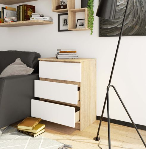 KOMODA K 60 cm 3 SZUFLADY SONOMA / BIAŁA na Arena.pl