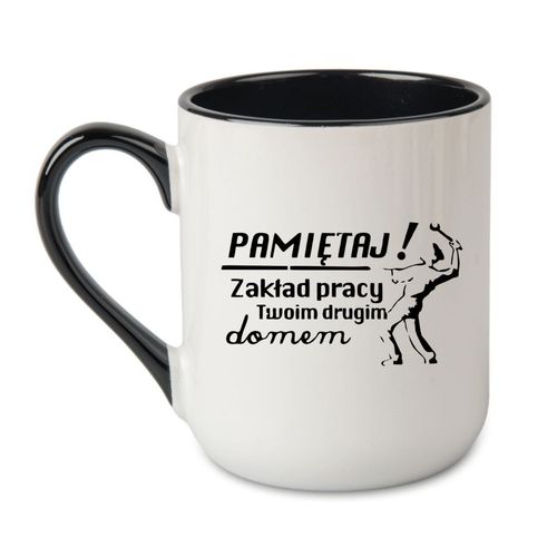 KUBEK "PAMIĘTAJ! ZAKŁAD TWOIM DRUGIM DOMEM" Wzór - Elegant Coffee Czarny 330 ml na Arena.pl