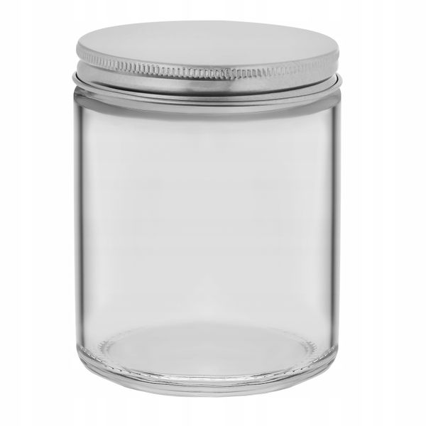 Słoik przeźroczysty do świec 250 ml ze srebrną metalową nakrętką zdjęcie 1