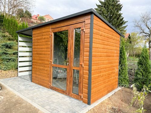 SCHOWEK - DOMEK OGRODOWY 2,5m x 2m + wiata 1,3m spad w tył  ID422 na Arena.pl