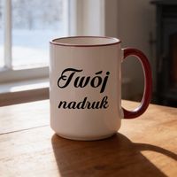 Duży kubek XXL z bordowym uszkiem i rantem z Twoim nadrukiem