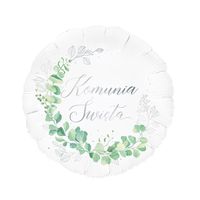 Balon foliowy Komunia Święta eukaliptus srebrny, 45 cm