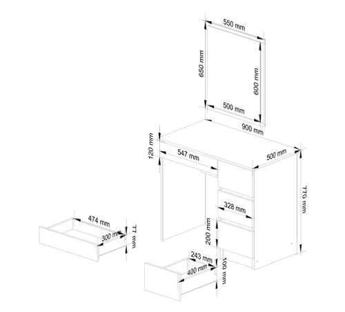 TOALETKA KOSMETYCZNA Z LUSTREM T-6/SL 500x600 PRAWA BIAŁA na Arena.pl