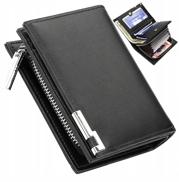 Męski Portfel Skórzany Czarny Skóra Elegancki Etui zdjęcie 4