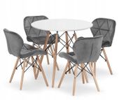 Zestaw stół okrągły TODI 80cm biały + 4 krzesła LAGO szare