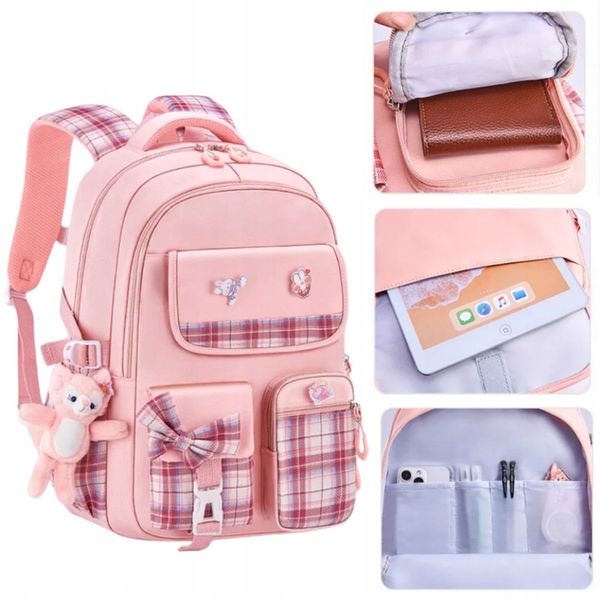 PLECAK SZKOLNY TORNISTER MŁODZIEŻ W KRATĘ POJEMNY DUŻY DO SZKOŁY KL. 1-3 zdjęcie 1