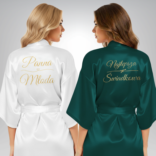 Zestaw szlafroków panna młoda i świadkowa biały zielony rozmiar M na Arena.pl