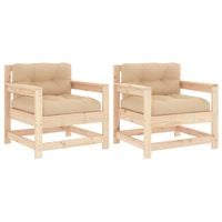 Fotele ogrodowe z poduszkami, 2 szt., lite drewno sosnowe