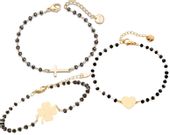 Zestaw 3 bransoletek koraliki stal chirurgiczna serce krzyż koniczyna złote