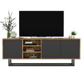Szafka RTV, loft, NORD, 150x35x53 cm, dąb wotan, grafit, mat | TYLETEGOTU