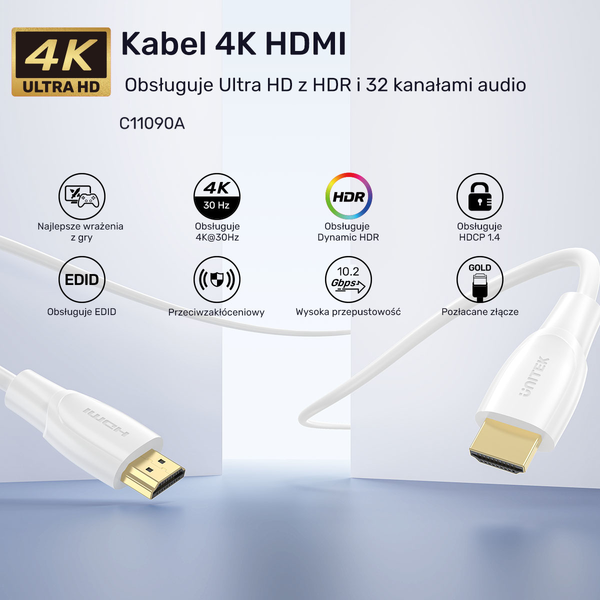 Unitek Kabel HDMI 2.0 4K biały 7m zdjęcie 4