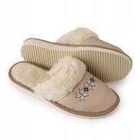 KAPCIE DAMSKIE EKO SKÓRA PANTOFLE PO DOMU LACZKI