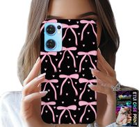 ETUI DO OPPO RENO7 5G - CZARNO RÓŻOWE WSTĄŻKI KOKARDKI WSTĄŻKA