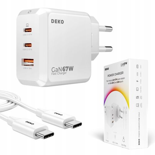 SZYBKA ŁADOWARKA USB C UNIWERSALNA 3x USB 67W 65W TYP C + KABEL USB C 100W na Arena.pl