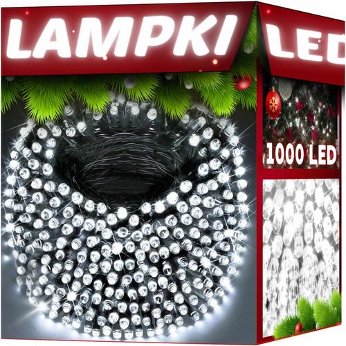 LAMPKI CHOINKOWE 1000LED 68m ZEWNĘTRZNE WEWNĘTRZNE BIAŁE ZIMNE ŚWIĄTECZNE na Arena.pl