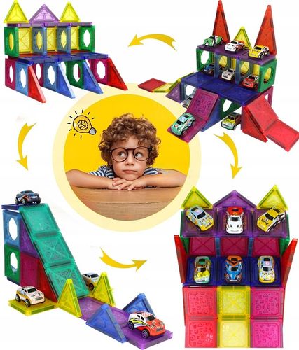 KONSTRUKCYJNE KLOCKI MAGNETYCZNE 3D TOR SAMOCHODOWY 20 autek ZESTAW 68el na Arena.pl
