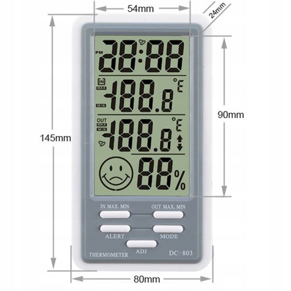 STACJA POGODY WEWNĘTRZNA ZEWNĘTRZNA HIGROMETR DATA ZEGAR TERMOMETR ALARM zdjęcie 7