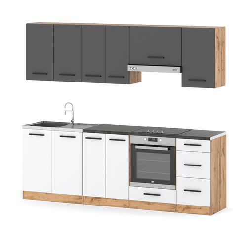 Kuchnia Modułowa Duża Z Blatem Mokka Plus 2.4m Pojemny Wotan Szara Biała na Arena.pl