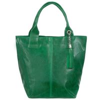 VERA PELLE torebka skórzana shopper lakierowana z saszetką V550 zielona