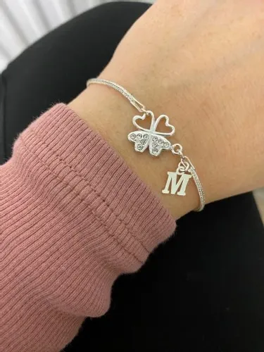 Srebrna bransoletka koniczynka na szczęście LITERKA cyrkonie PUDEŁKO SREBRO na Arena.pl