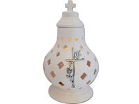 Znicz znicze lampion KARAFA CERAMIKA BIAŁA+ŚWIECA LED