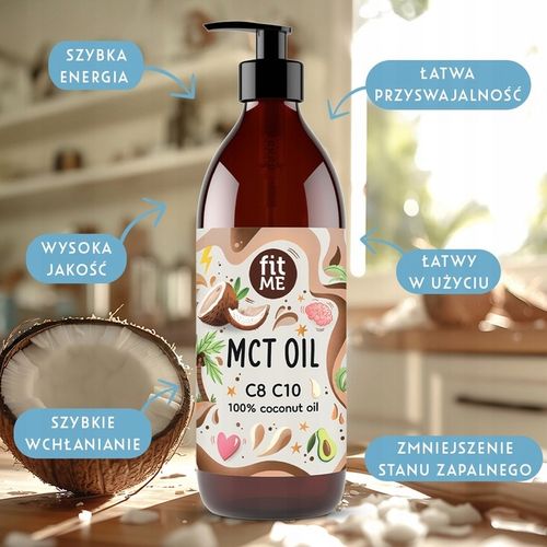 Olej MCT z kokosa 100% Coconut olej kokosowy keto C8 + C10 500 ml + pompka na Arena.pl