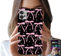 ETUI DO MOTOROLA G32 - CZARNO RÓŻOWE WSTĄŻKI KOKARDKI WSTĄŻKA