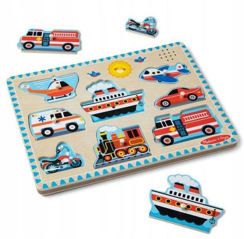 Interaktywna Układanka Pojazdy Drewniane puzzle z dźwiękiem MelissaandDoug na Arena.pl